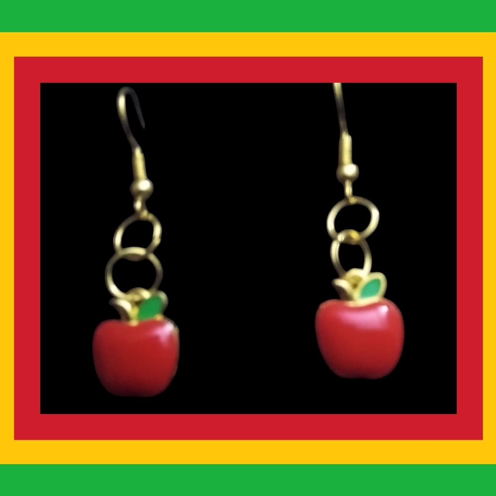 Whimsical Red and Gold Apple Earrings